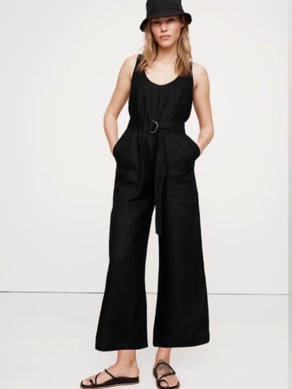 NWT Banana Republic Linen Belted Wide-Leg Jumpsuit // Black